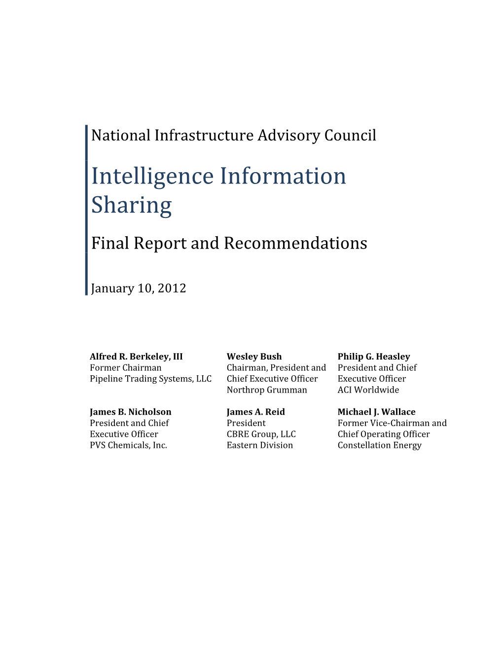 NIAC Intelligence Information Sharing Study