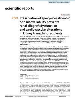 Preservation of Epoxyeicosatrienoic Acid Bioavailability Prevents Renal Allograft Dysfunction and Cardiovascular Alterations In