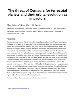 The Threat of Centaurs for Terrestrial Planets and Their Orbital Evolution As Impactors