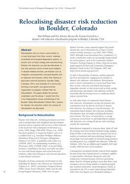 Relocalising Disaster Risk Reduction in Boulder, Colorado