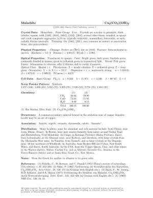 Malachite Cu2(CO3)(OH)2 C 2001-2005 Mineral Data Publishing, Version 1