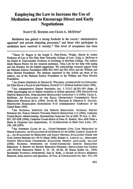 Employing the Law to Increase the Use of Mediation and to Encourage Direct and Early Negotiations