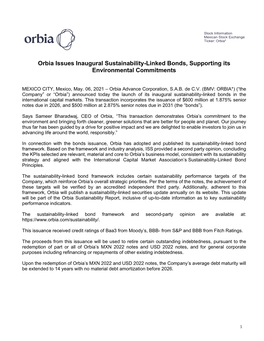 Orbia Issues Inaugural Sustainability-Linked Bonds, Supporting Its Environmental Commitments