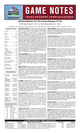 08-26-2020 Rangers Game Notes