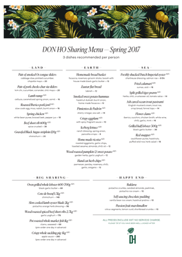 DON HO Sharing Menu — Spring 2017 3 Dishes Recommended Per Person