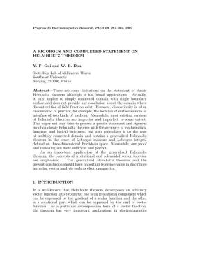 A Rigorous and Completed Statement on Helmholtz Theorem