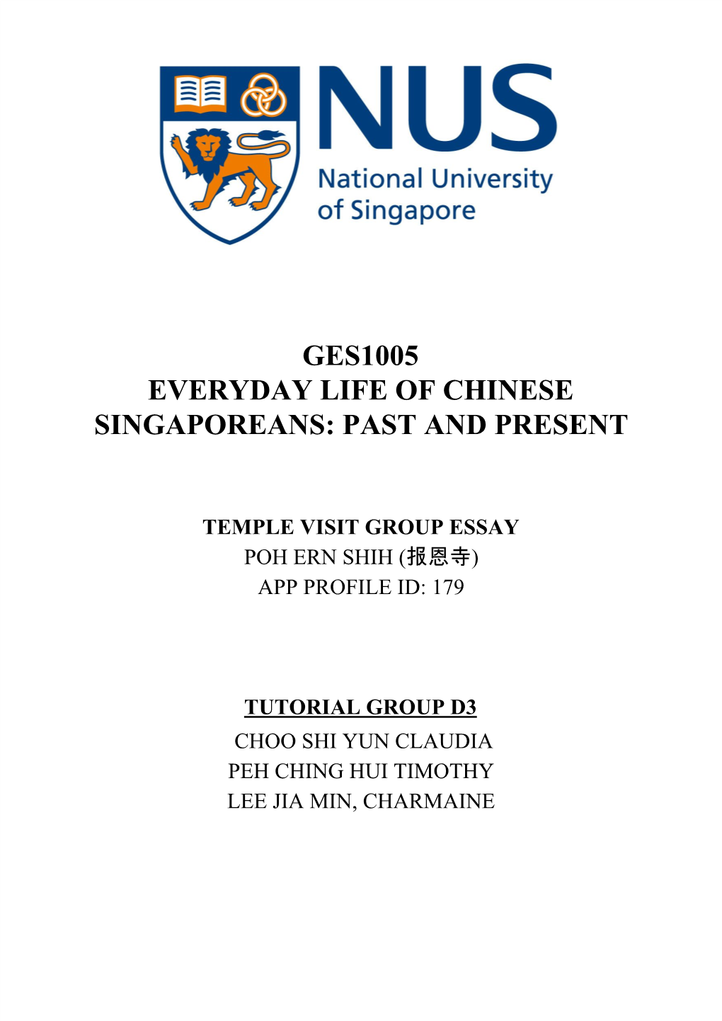 Ges1005 Everyday​ ​Life​ ​Of​ ​Chinese Singaporeans:​ ​Past​ ​And​ ​Present