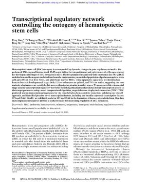 Transcriptional Regulatory Network Controlling the Ontogeny of Hematopoietic Stem Cells