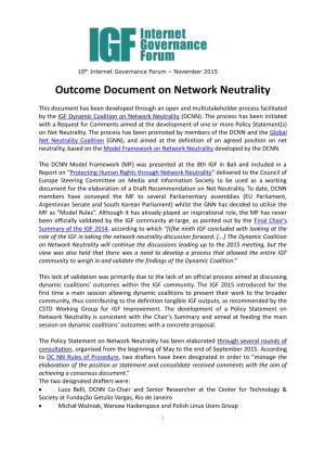 Outcome Document on Network Neutrality