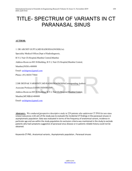 Spectrum of Variants in Ct Paranasal Sinus