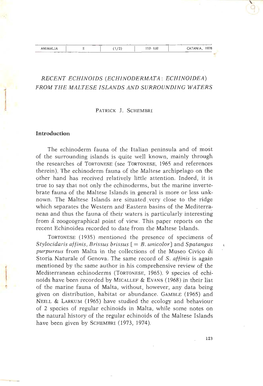 PATR1CK J. SCHEMBRI the Echinoderm Fauna of the Italian Peninsula and of Most of the Surrounding Islands Is Quite Well Known, In