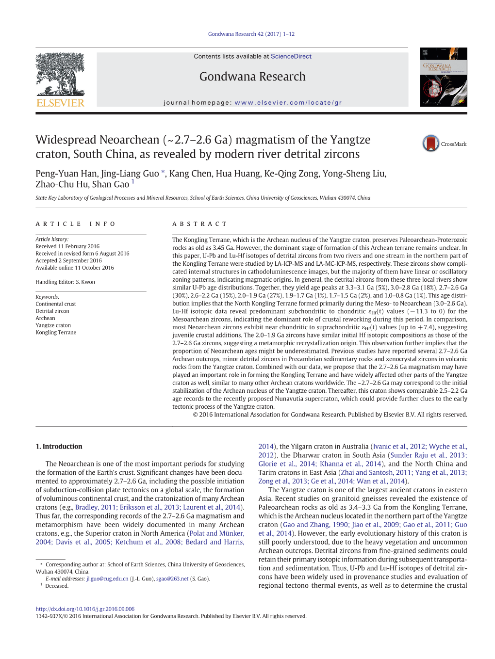 Magmatism of the Yangtze Craton, South China, As Revealed by Modern River Detrital Zircons