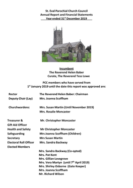 St. Eval Parochial Church Council Annual Report and Financial Statements Year Ended 31St December 2019