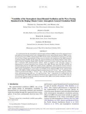 Variability of the Stratospheric Quasi-Biennial Oscillation and Its Wave Forcing Simulated in the Beijing Climate Center Atmospheric General Circulation Model