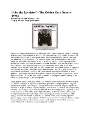 “John the Revelator”--The Golden Gate Quartet (1938) Added to the National Registry: 2005 Essay by Kathryn Kemp (Guest Post)*