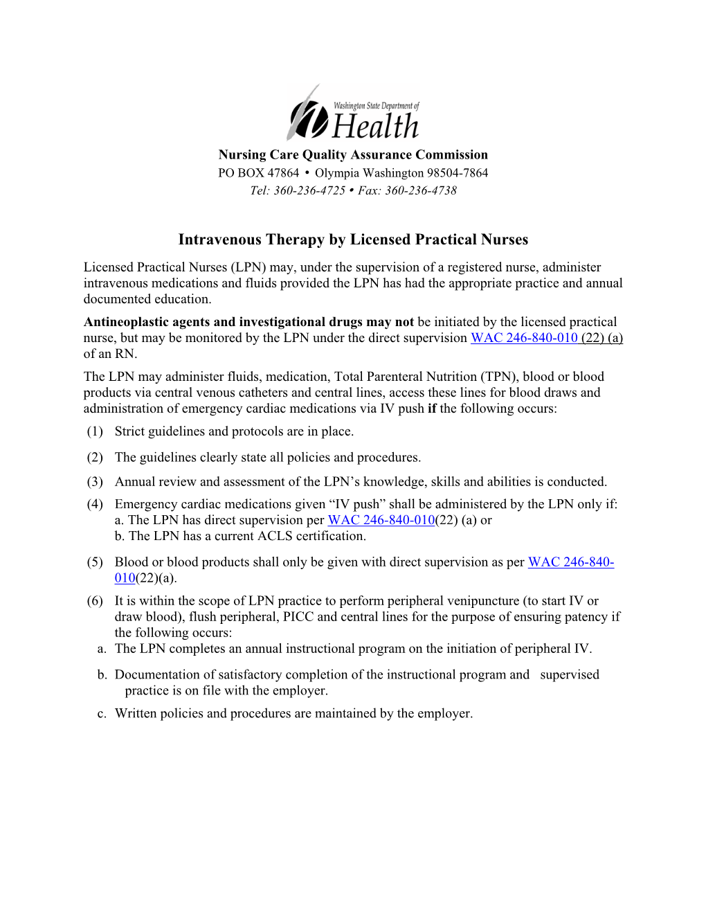 Intravenous Therapy by Licensed Practical Nurses