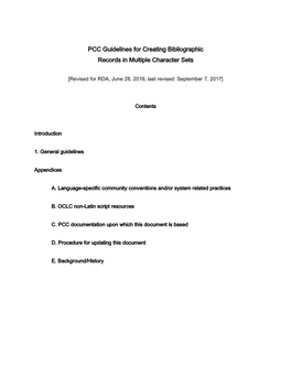 PCC Guidelines for Creating Bibliographic Records in Multiple Character Sets
