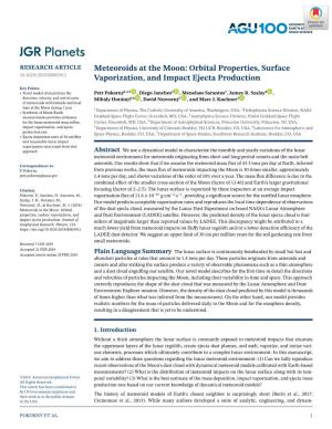 Meteoroids at the Moon: Orbital Properties, Surface Vaporization and Impact Ejecta Production