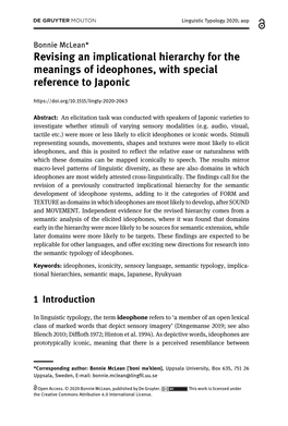 Revising an Implicational Hierarchy for the Meanings of Ideophones, with Special Reference to Japonic