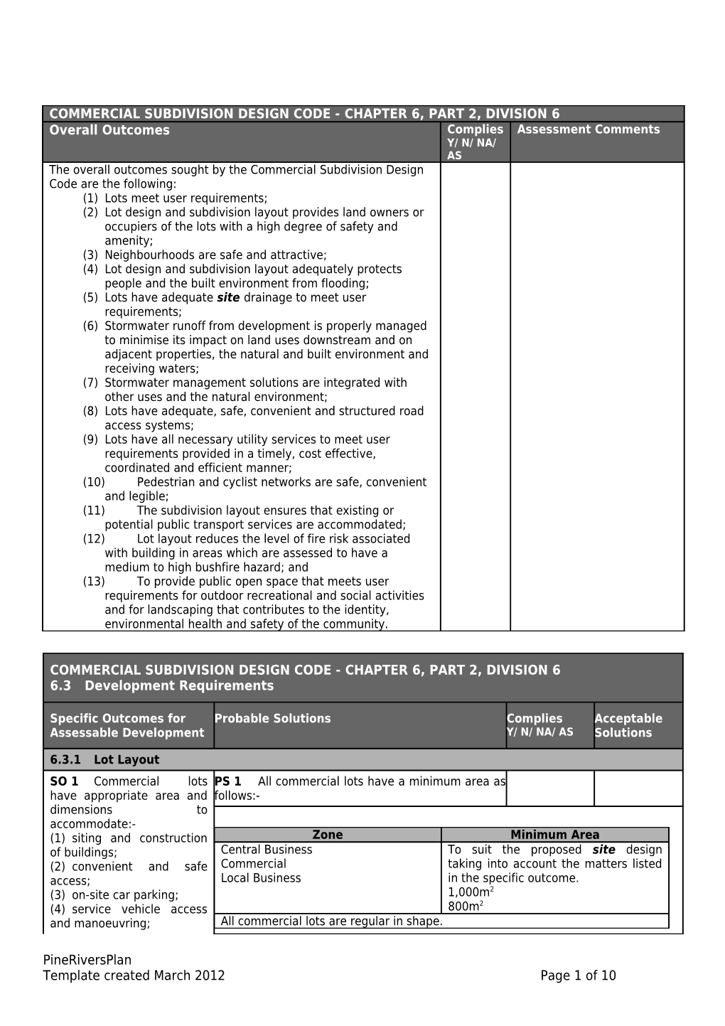 Commercial Subdivision Design Code