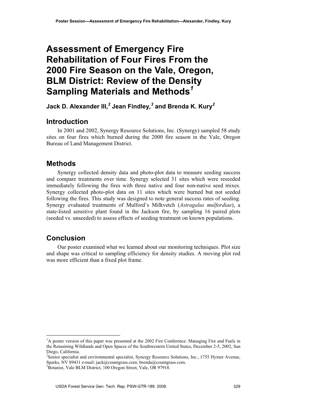 Assessment of Emergency Fire Rehabilitation of Four Fires from The