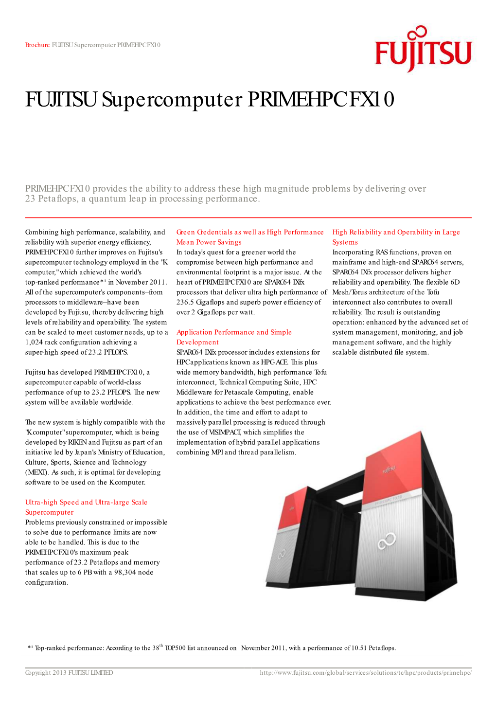 FUJITSU Supercomputer PRIMEHPC FX10 Datasheet