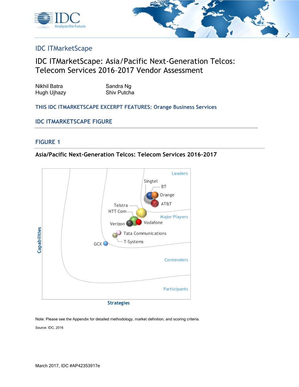 IDC Itmarketscape: Asia/Pacific Next-Generation Telcos: Telecom Services 2016–2017 Vendor Assessment