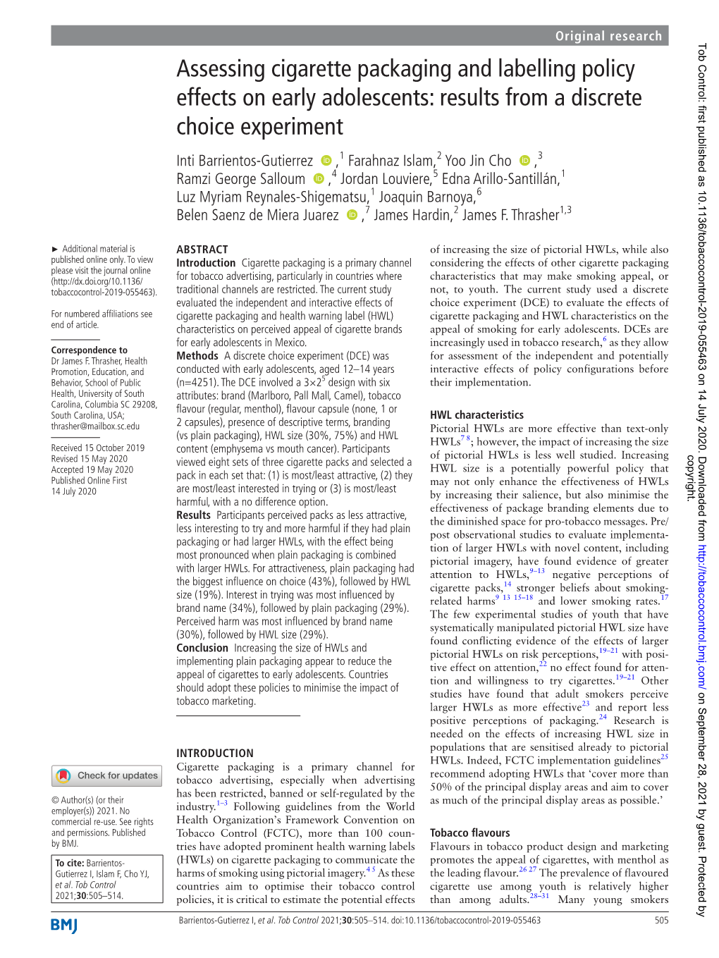 Assessing Cigarette Packaging and Labelling Policy Effects on Early