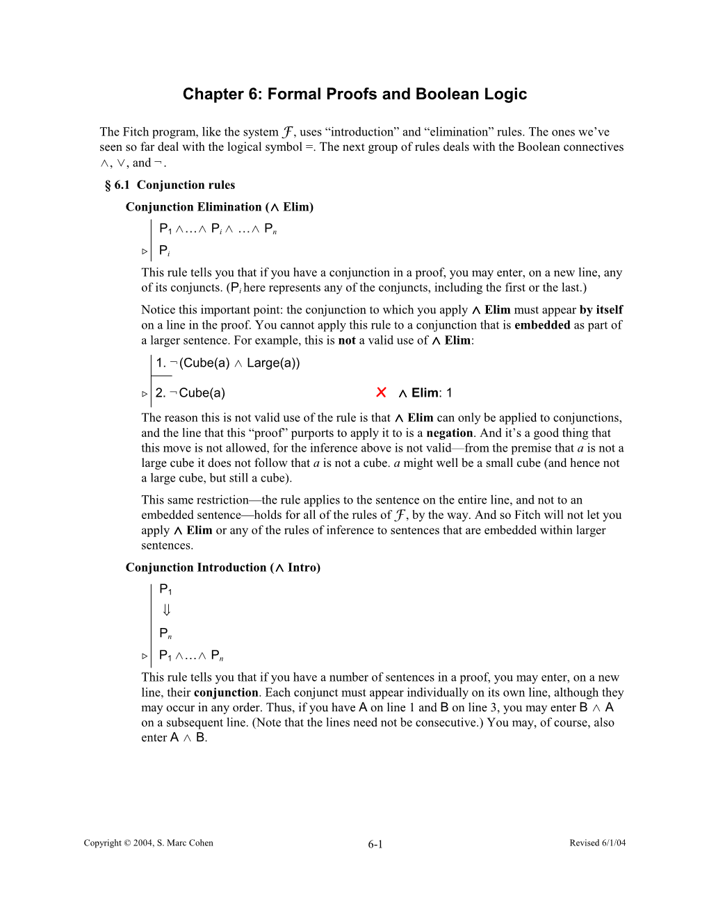 Chapter 6: Formal Proofs and Boolean Logic