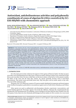 Abies Numidica) by LC- ESI-MS/MS with Chemometric Approach