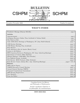 CSHPM Bulletin, November 2008