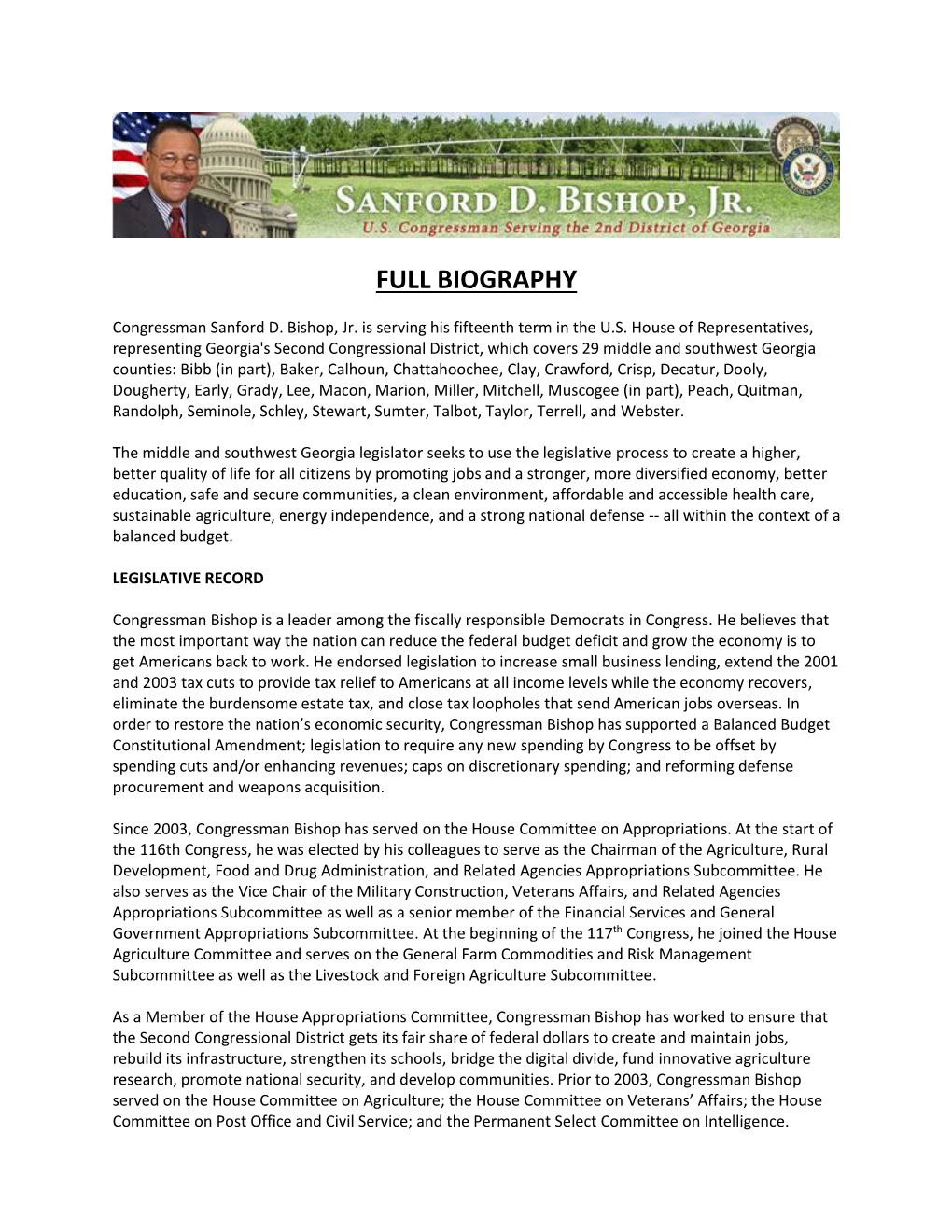 Congressman Bishop Full Bio