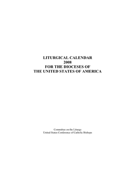 Liturgical Calendar 2008 for the Dioceses of the United States of America