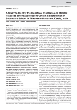 A Study to Identify the Menstrual Problems and Related Practices