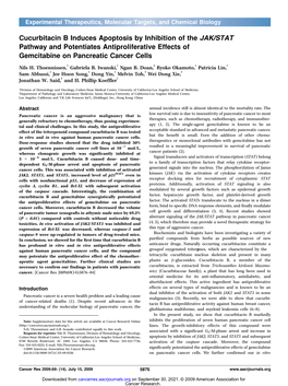 Cucurbitacin B Induces Apoptosis by Inhibition of the JAK/STAT Pathway and Potentiates Antiproliferative Effects of Gemcitabine on Pancreatic Cancer Cells