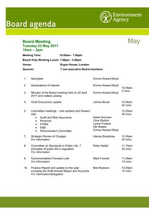 Board Meeting May Tuesday 23 May 2017