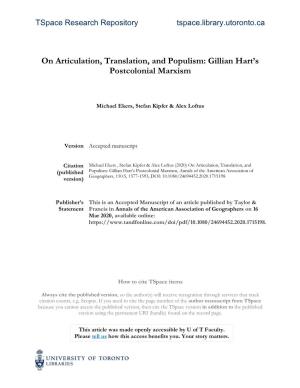 On Articulation, Translation, and Populism Gillian Harts Postcolonial