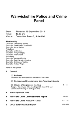 (Public Pack)Agenda Document for Warwickshire Police and Crime