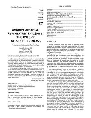 Sudden Death in Psychiatric Patients: the Role of Neuroleptic Drugs