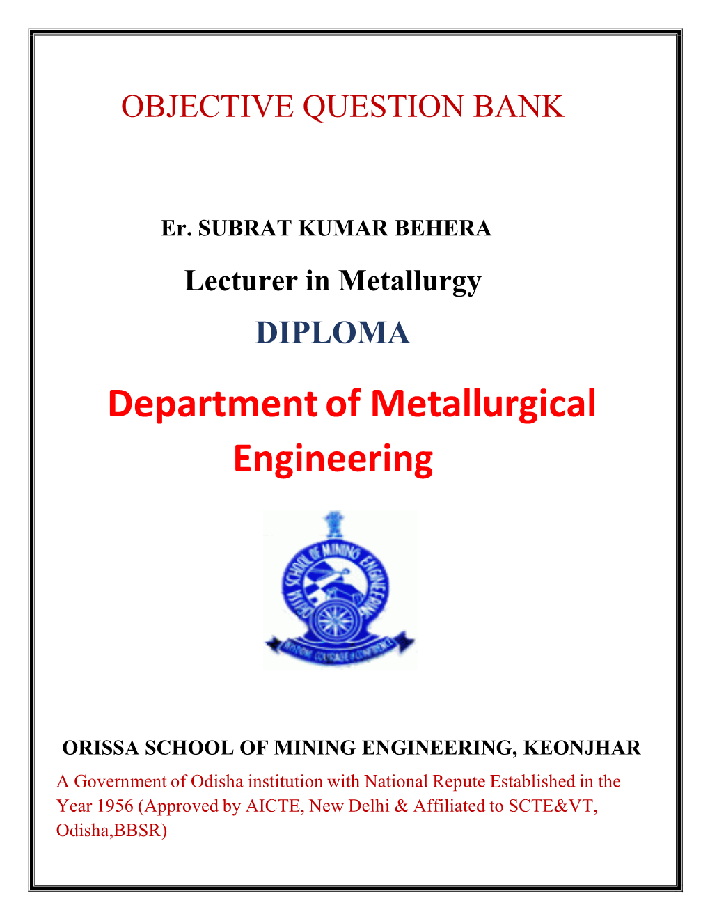 Department of Metallurgical Engineering