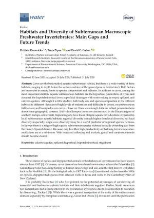 Habitats and Diversity of Subterranean Macroscopic Freshwater Invertebrates: Main Gaps and Future Trends