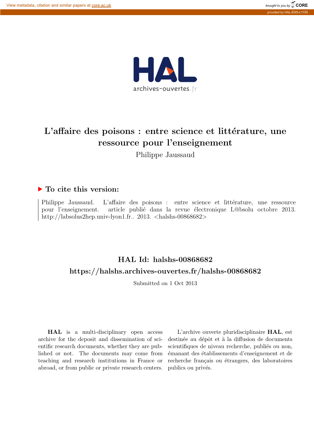 L'affaire Des Poisons : Entre Science Et Littérature, Une Ressource Pour L