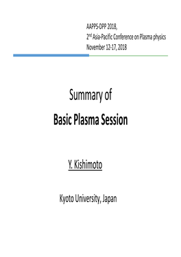 Summary of Basic Plasma Session