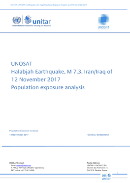 UNOSAT Halabjah Earthquake, M 7.3, Iran/Iraq of 12 November 2017 Population Exposure Analysis