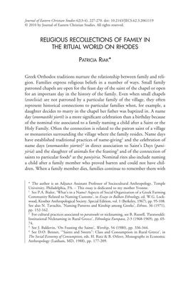 Religious Recollections of Family in the Ritual World on Rhodes
