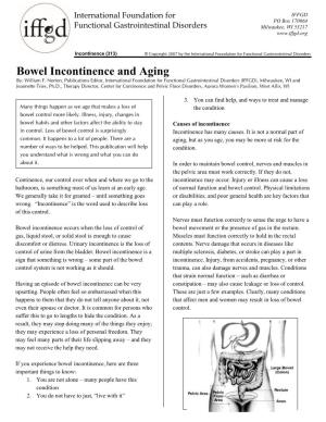 Bowel Incontinence and Aging By: William F