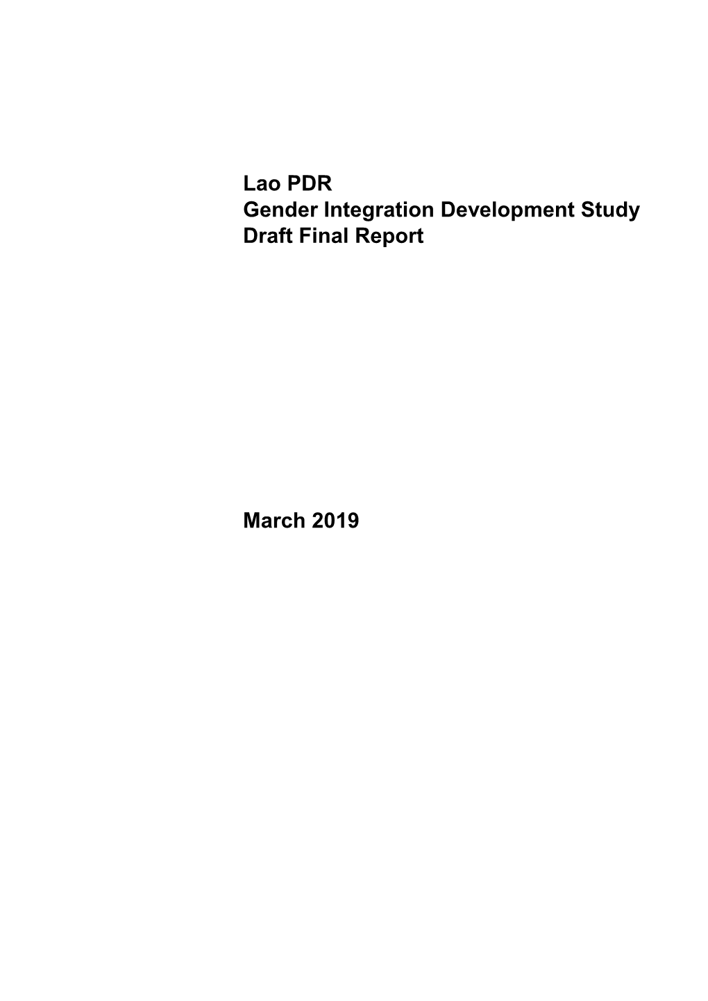 Lao PDR Gender Integration Development Study Draft Final Report