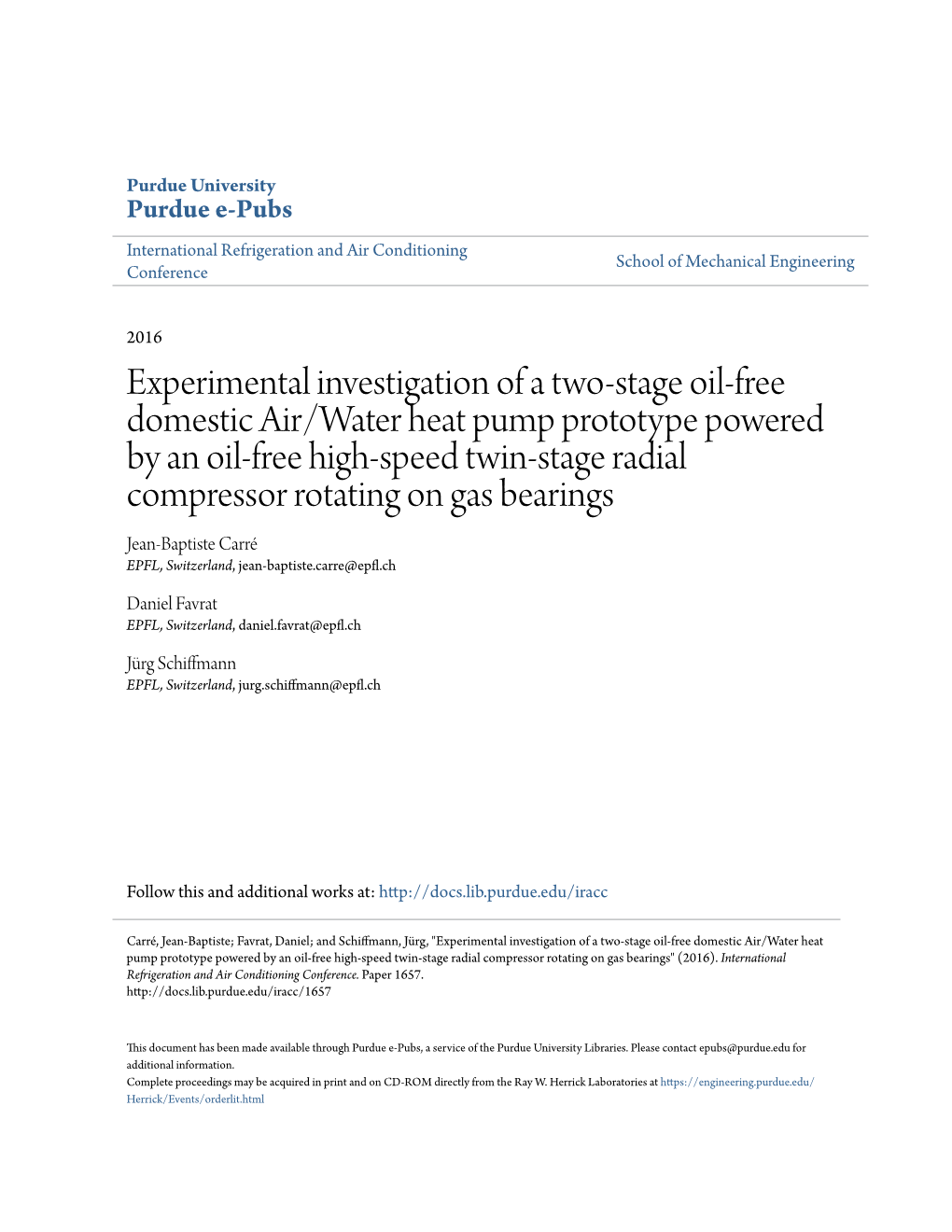 Experimental Investigation of a Two-Stage Oil-Free Domestic Air