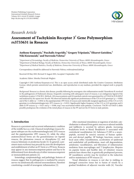 Assessment of Tachykinin Receptor 3′ Gene Polymorphism Rs3733631