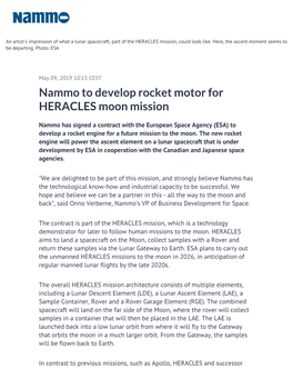 Nammo to Develop Rocket Motor for HERACLES Moon Mission